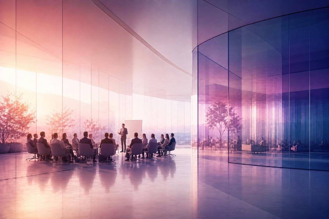 Audience seated in a bright auditorium