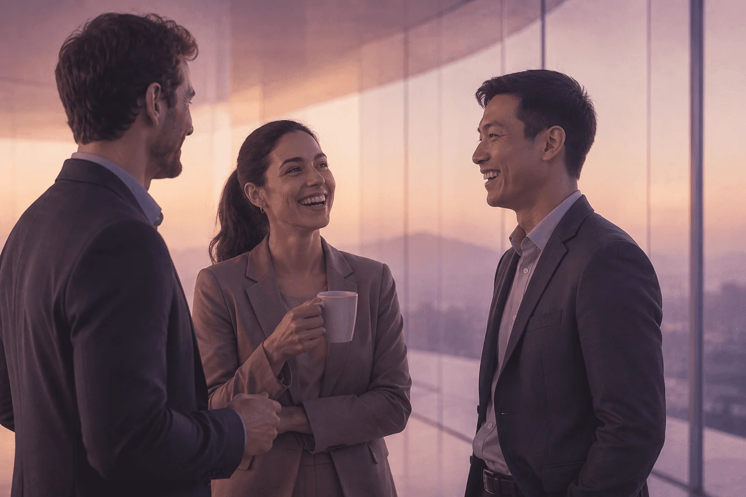 Three colleagues in conversation